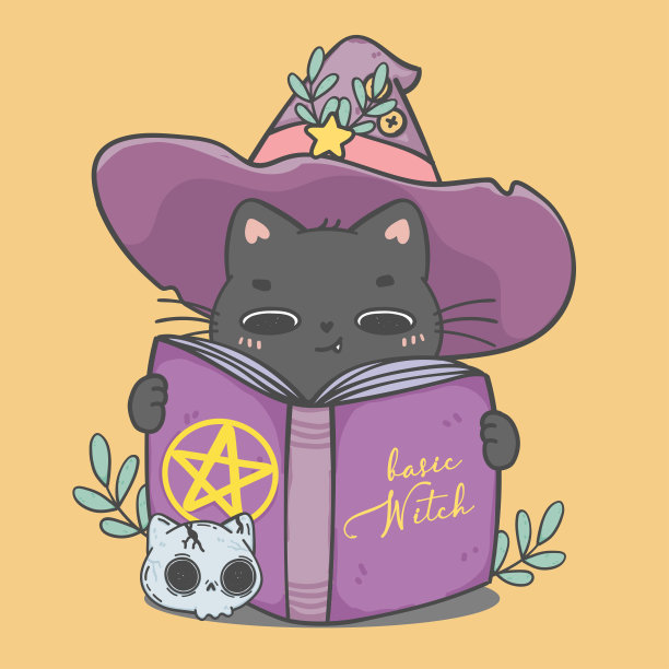 巫女 女孩 猫 魔法帽