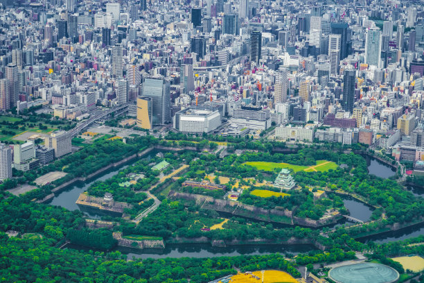 航拍日本大阪城全景