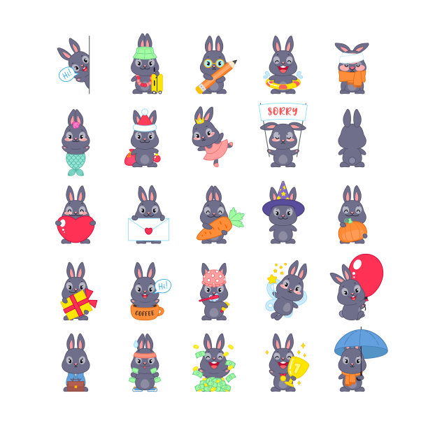 表情符号,小兔子,卡通