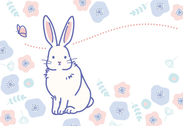 白色兔子小清新元素简笔画矢量图