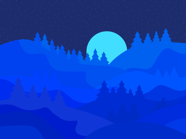 卡通冬季夜晚月亮风景矢量图
