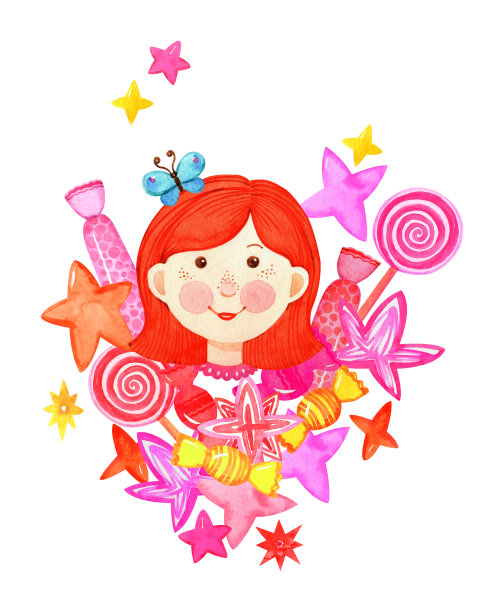可爱卡通粉色花朵公主无框画