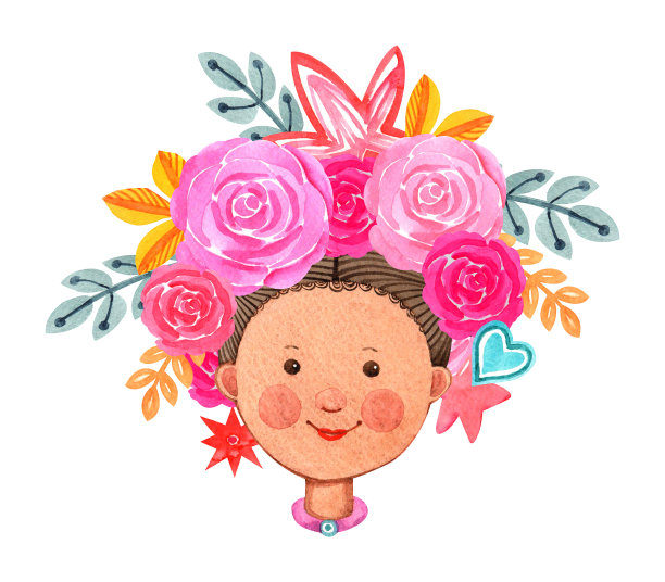 可爱卡通粉色花朵公主无框画