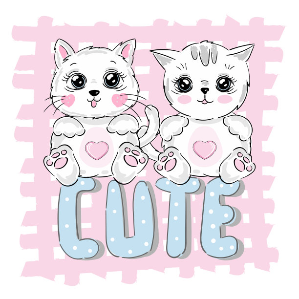 可爱猫咪情侣t恤图案设计