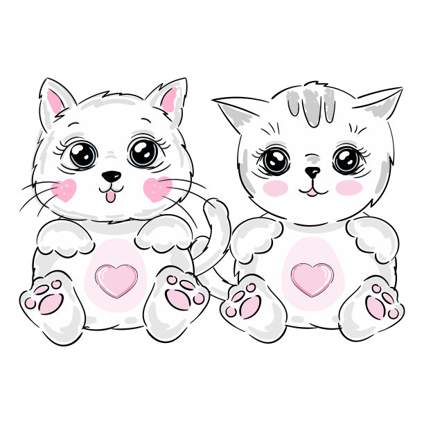 可爱猫咪情侣t恤图案设计