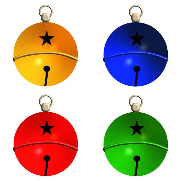 彩色圣诞节铃铛和槲寄生矢量图