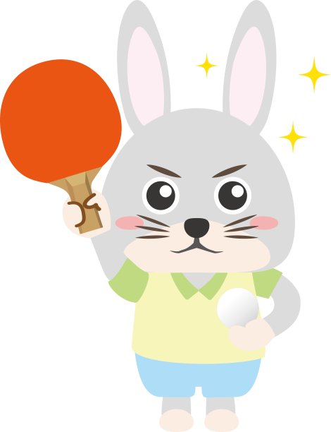 打乒乓球的卡通兔子
