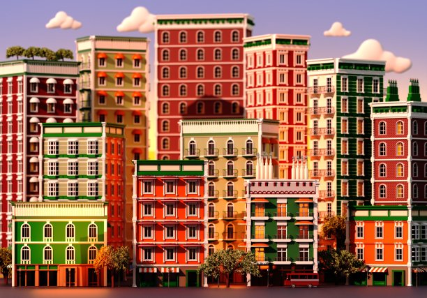 鸟瞰住宅小区模型效果图