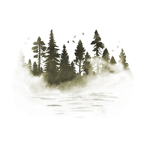 抽象树林迷雾森林山水飞鸟画