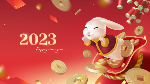 卡通兔子海报2023新年快乐