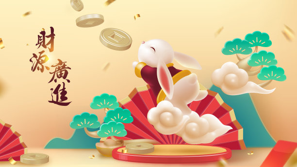 卡通兔子海报2023新年快乐