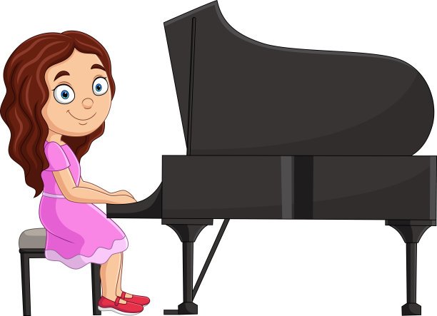 弹琴的小女孩插画