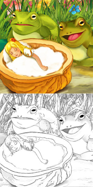 儿童漫画青蛙蝴蝶瓢虫卡通插图