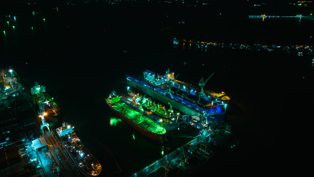 大型轮船夜景航拍