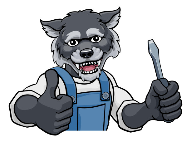 修理店工人卡通logo