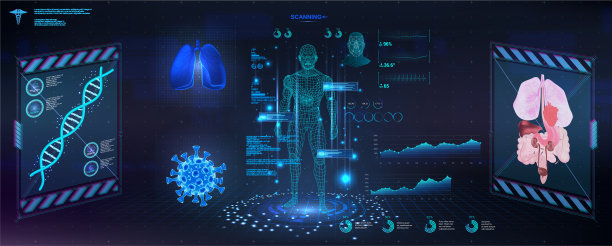 蓝色科技背景心脏模型高清图片