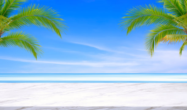蓝天白云大海沙滩背景墙图片