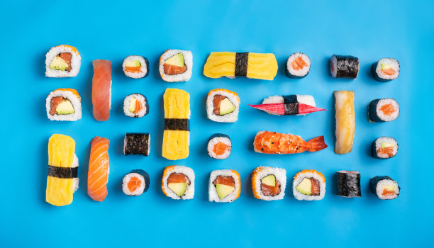寿司,寿司卷,彩色背景