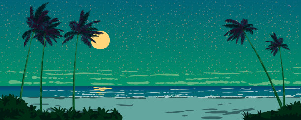 海洋星空插画卡通背景素材