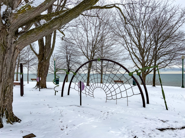 雪中庭院湖景