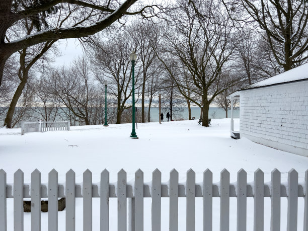 雪中庭院湖景