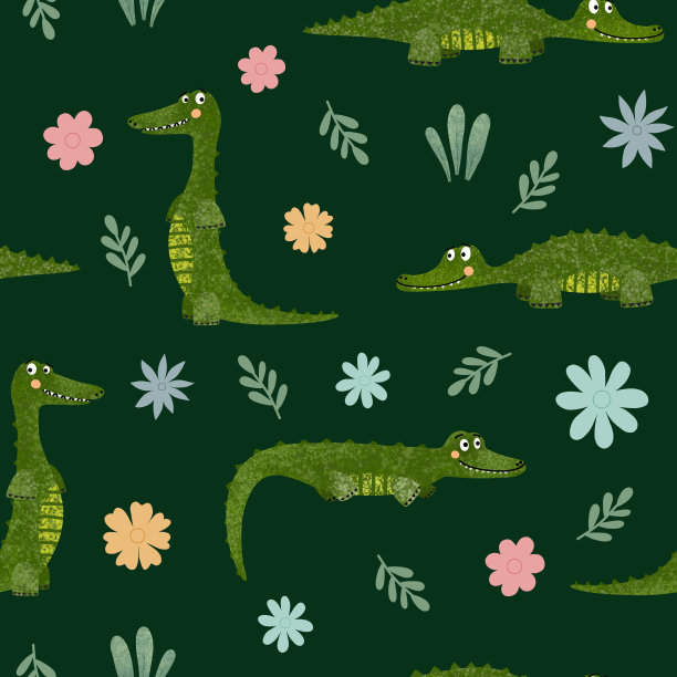 印花图案卡通可爱鳄鱼小绿