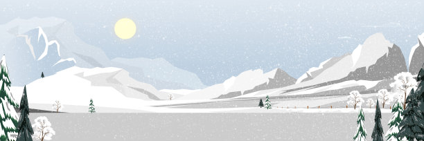 矢量冬季大山树木雪人背景图