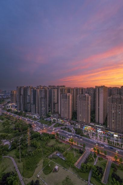 成都黄昏夕阳风光夜景