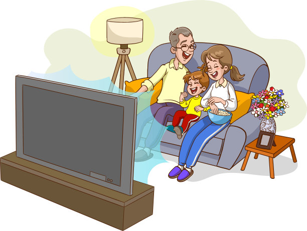 一家人看电视插画