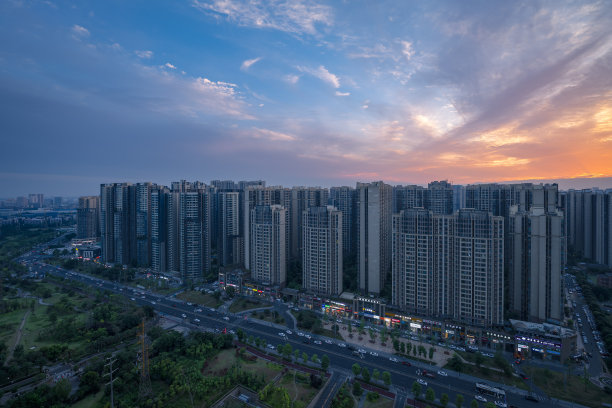 成都黄昏夕阳夜景