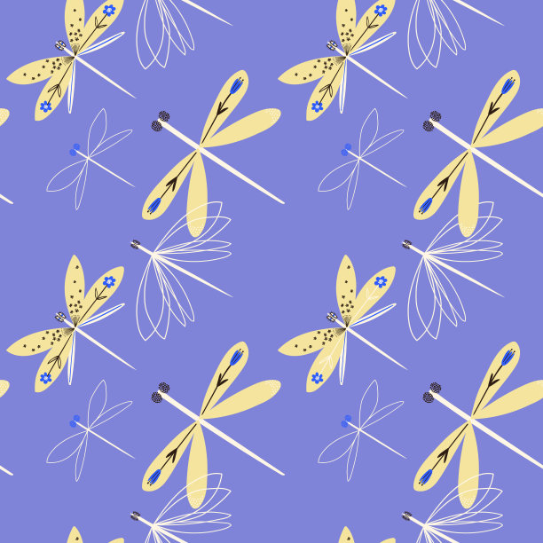 矢量卡通蜻蜓印花图案
