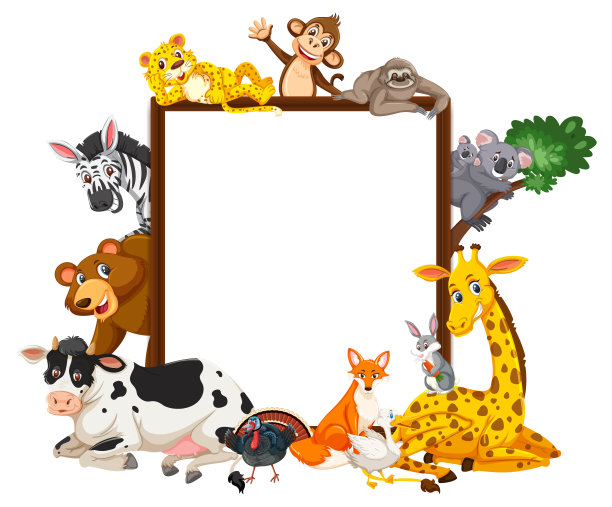 可爱的动物园动物集合。矢量插画