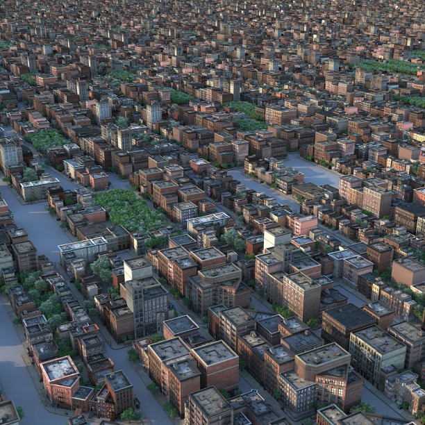 鸟瞰住宅小区模型效果图