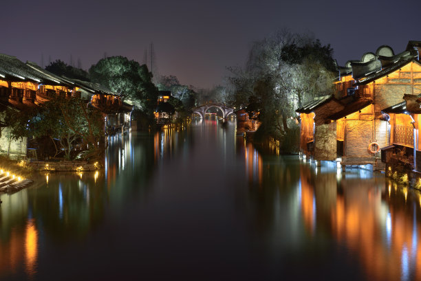 乌镇夜景摄影图