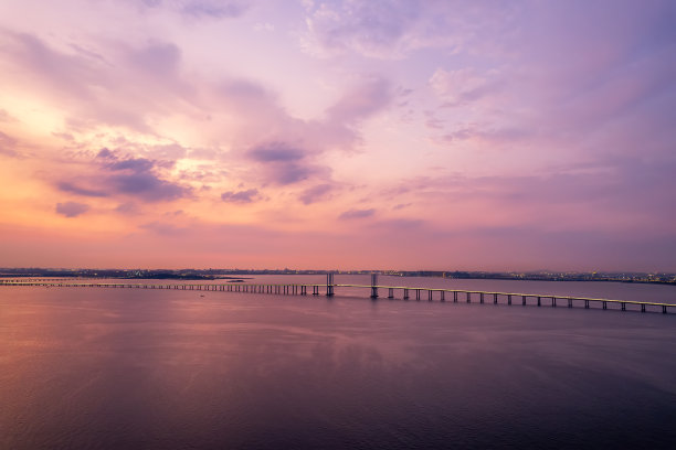 航拍夕阳中的青岛城市景观