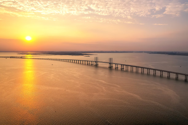 航拍夕阳中的青岛城市景观