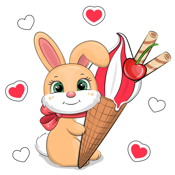 香草冰淇淋,卡通,小兔子