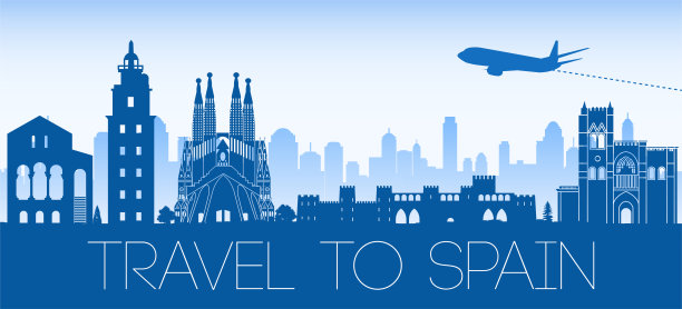 蓝色西班牙旅游海报