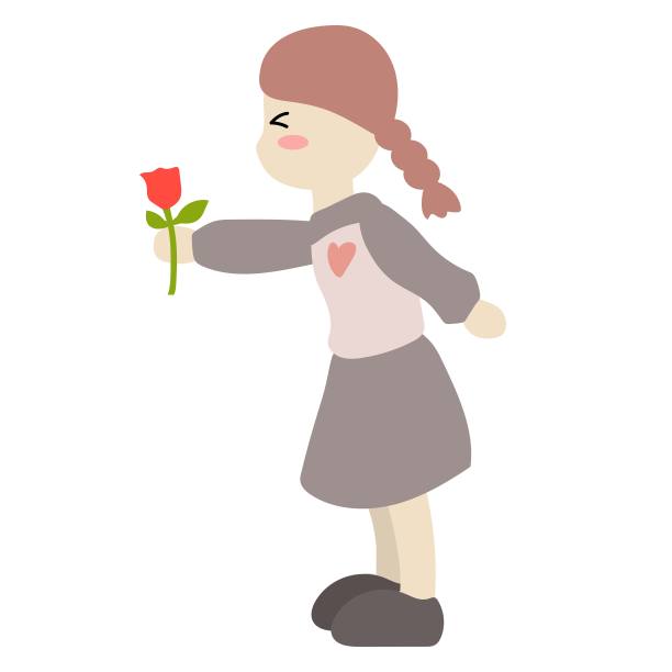 小男孩送小女孩玫瑰花