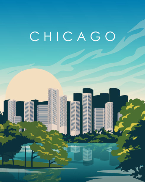 芝加哥旅游宣传插画