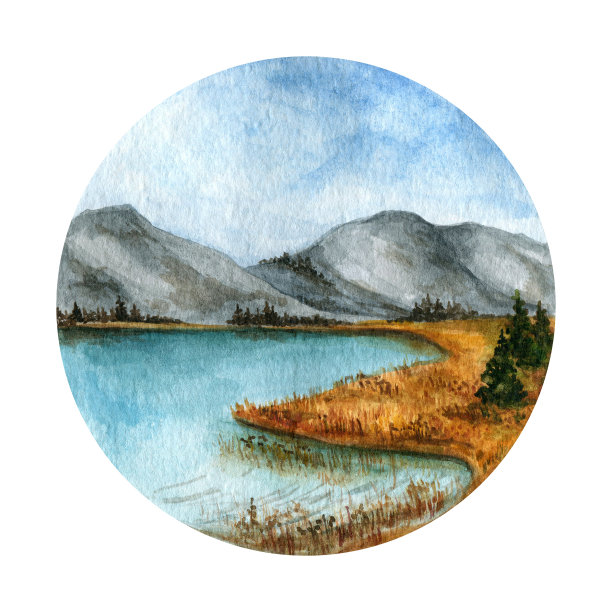 山水湖畔美景挂画