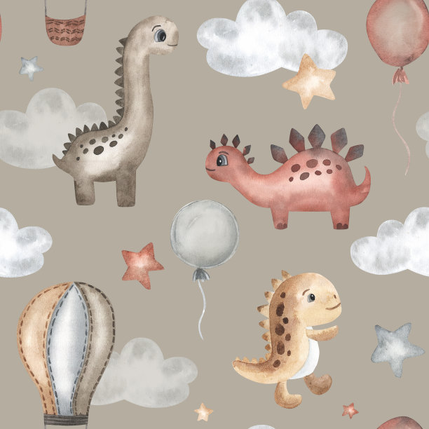 可爱动物卡通彩虹热气球云朵背景