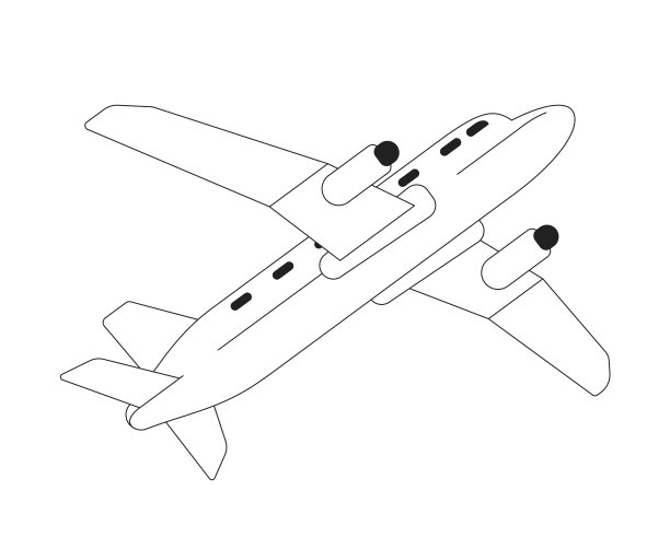 飞机楼房线描插画