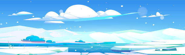 冬季湖面下雪插画卡通背景素材