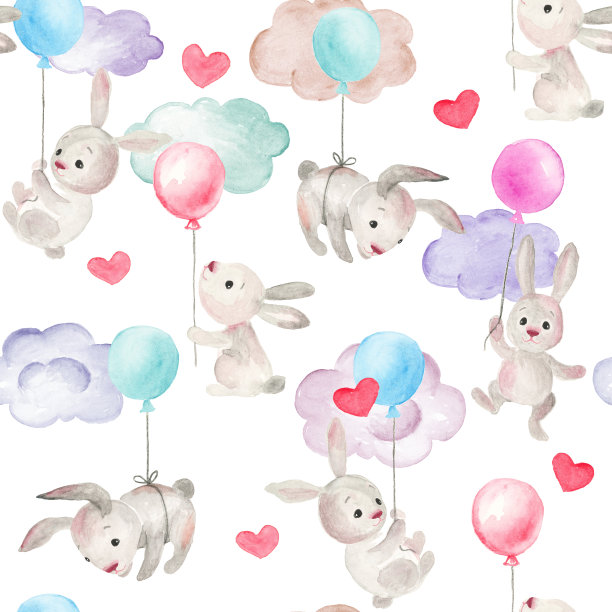 卡通热气球可爱兔子儿童背景