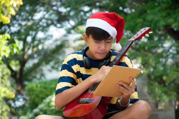 圣诞帽,吉他手,尤克里里琴