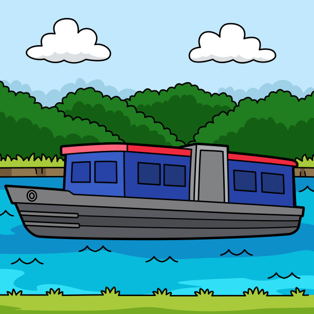 小船海洋插画卡通背景素材