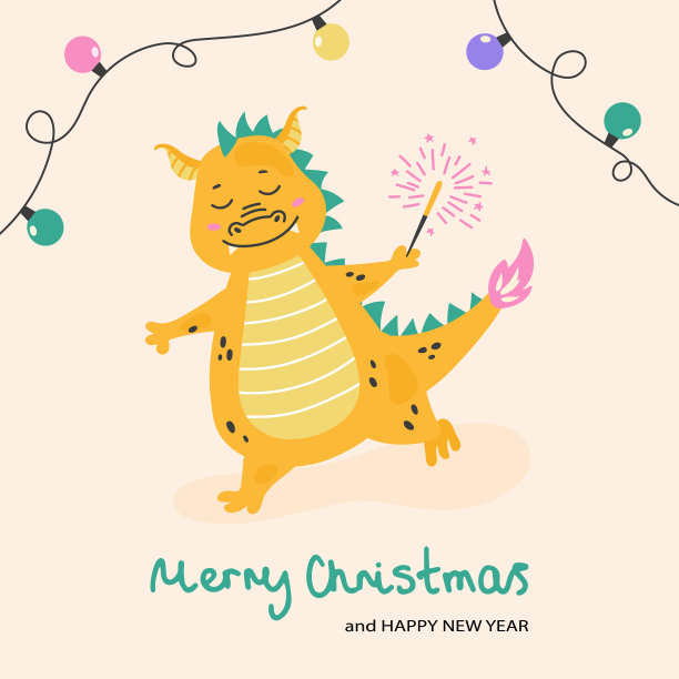 可爱的卡通矢量圣诞小恐龙