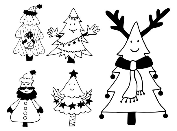可爱卡通星星插画圣诞树贴纸