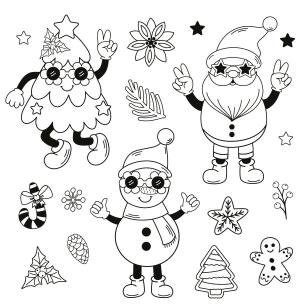 可爱卡通星星插画圣诞树贴纸